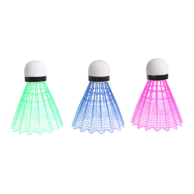Badminton ball 3pcs LED Badminton ball Glowing light up Plastic Badminton shuttlecocks Colorful lighting