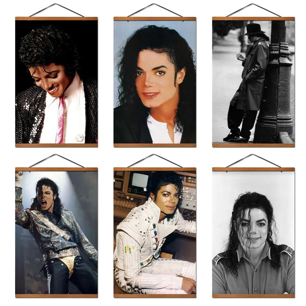 

Michael Jackson Vintage Poster Hanging Scroll Canvas Painting With Solid Wood Decoration