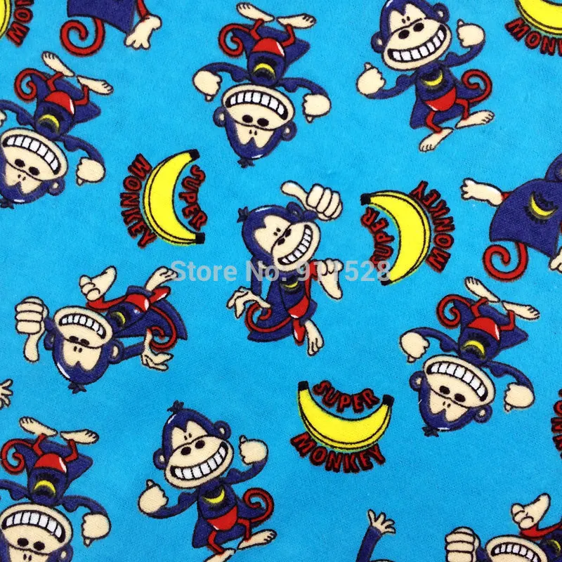 Monkey Printed 100 Cotton Flannel Fabric for Children Sleepwear Baby Blankets Garment, Brushed