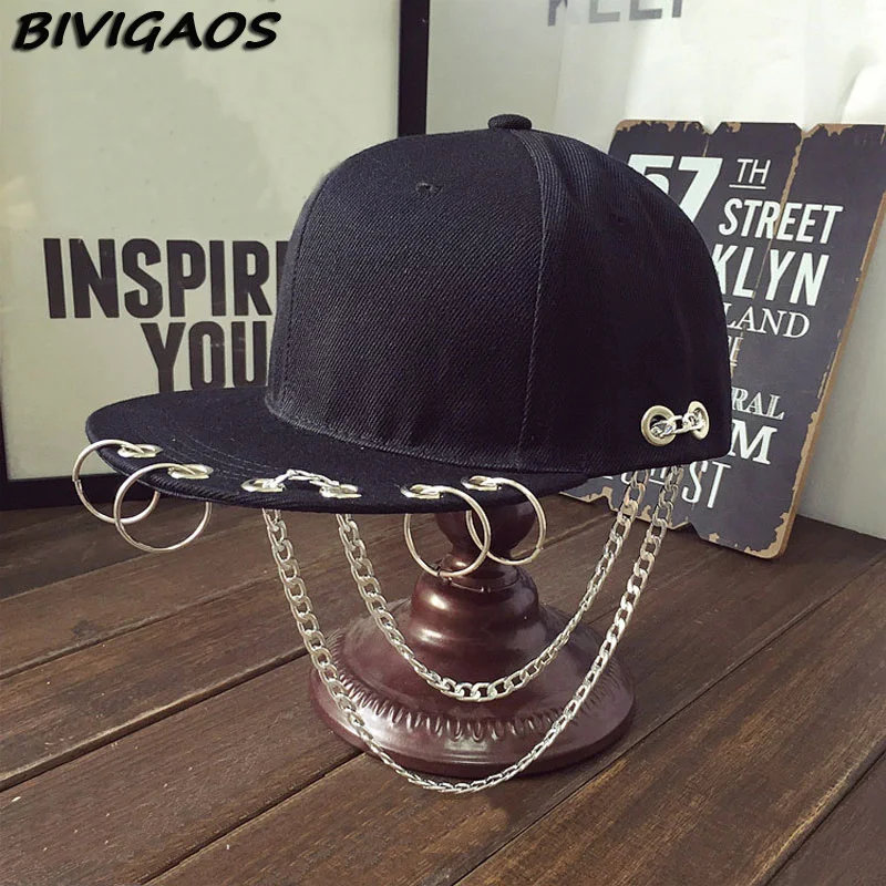 

Harajuku Fashion SWAG Rivet Chains Baseball Caps Hip Hop Hat Iron Hoop Snapback Cap Trend Couple Dance Baseball Cap For Women