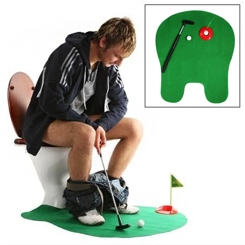 

Funny Toilet Bathroom Golf Time Mini Game Play Putter Novelty Gag Gift Mat Set W15