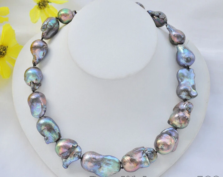 

FREE shipping>>>>Lustre 34mm peacock black baroque KESHI REBORN PEARL NECKLACE 18inch (z6812) new