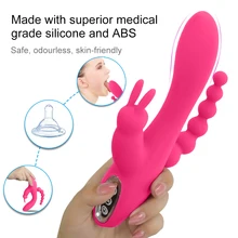 3 in 1 Dildo Rabbit Vibrator Stimulates Clitoris And Anal Silicone Waterproof Female Vagina Clitoris Massager Sex Toys For Women