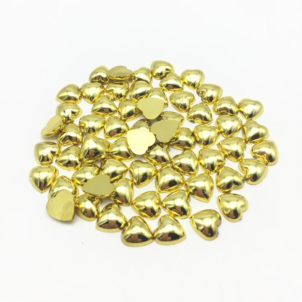 100pcs 10mm Shiny Silver/Gold Resin Heart Flatbacks Cabochons Embellishments For Cardmaking DIY Wedding Crafts