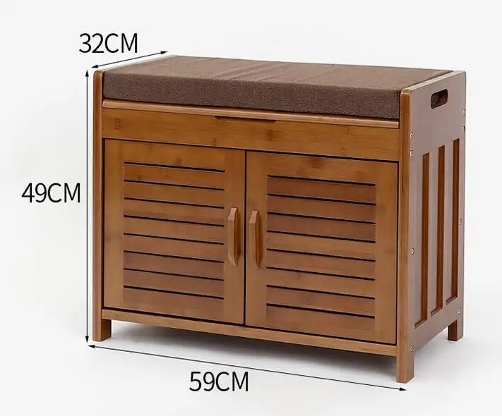 Bamboo Furniture 2 Doors Shoe Cabinet with Drawer & Removable Seat Cushion Shoe Cabinet Storage Unit Bench Entryway Organizer