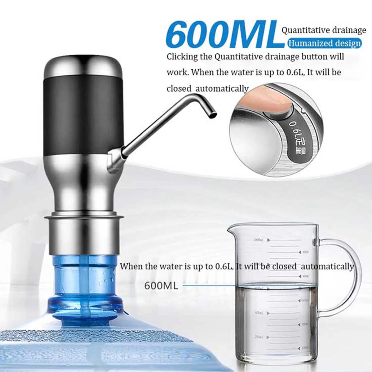 

5V 5W Rechargeable Electric Auto Water Dispenser Wireless Water Bottle Pump Dispenser Drinking Suction Unit Water Dispenser Kit