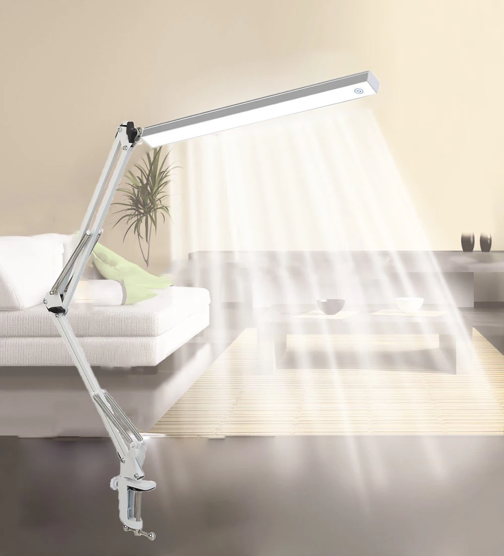 

LED Architect Desk Lamp Adjustable Clamp Lamp Metal Swing Arm Task Lamp with 3-Level Brightness ,White
