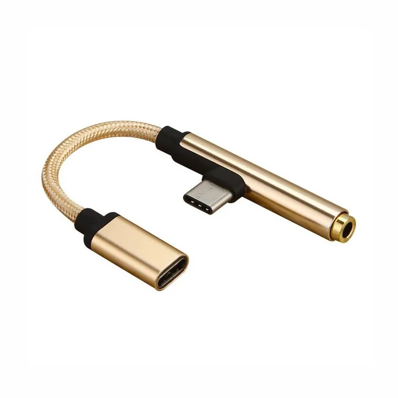 Usb type C адаптер зарядное устройство аудио кабель 2 в 1 тип-c до 3,5 мм разъем для наушников вспомогательный конвертер для samsung Xiaomi htc huawei sony - Цвет: Золотой