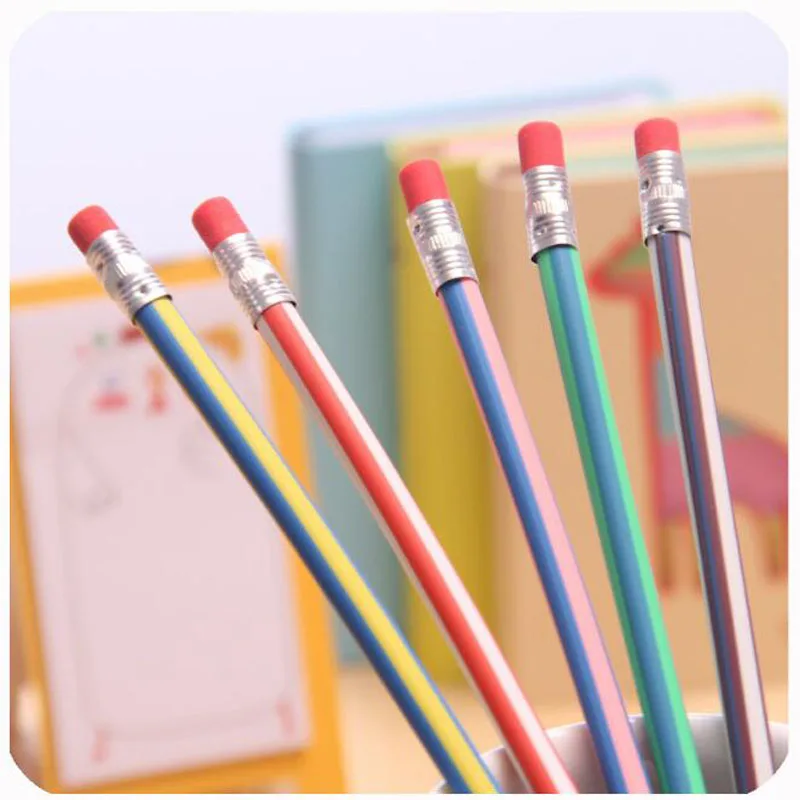 

Creative Kawaii Curved Writing Pen Colored Soft Striped Pencil Student Children Learning The Office School Supplies Stationery