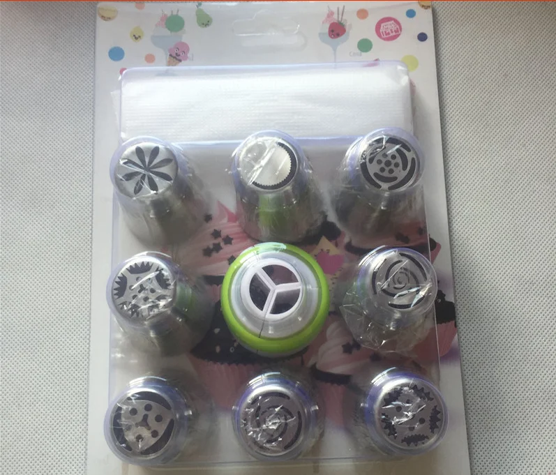 

9Pcs/set Russian Tulip 8Pcs Icing Piping Nozzles+1Pc Confectioner + 3Pcs Piping Bags Cake Decoration Decor Tips Tool