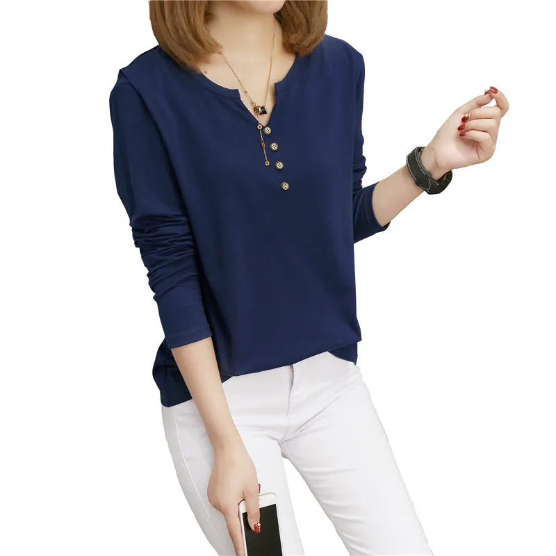 

Basic T Shirt Women Solid Long Sleeve V-neck Womens Tops Autumn Tee Shirt Women Korean Style T-Shirt Loose New Tops Female