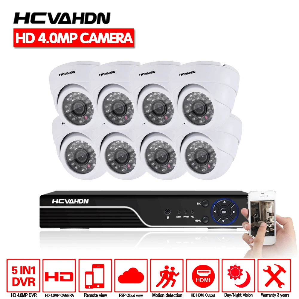 HCVAHDN 8ch охранных камера системы 8 шт. 4.0mp ИК Ночное Видение купольная камера для помещений 4mp CCTV AHD DVR Vedio наблюдения комплект