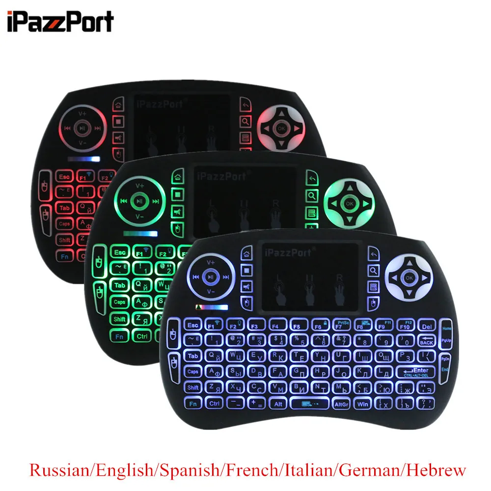 

iPazz Port Wireless Mini English/Russian Keyboard RGB Backlight 2.4GHz Wireless USB Remote Control With Touch Pad For TV Box PC