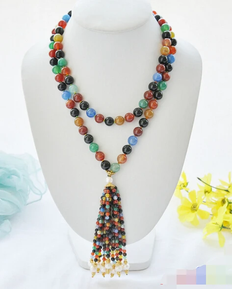 

Jew2760 40" 10mm multicolor agate bead white round pearl necklace NEW