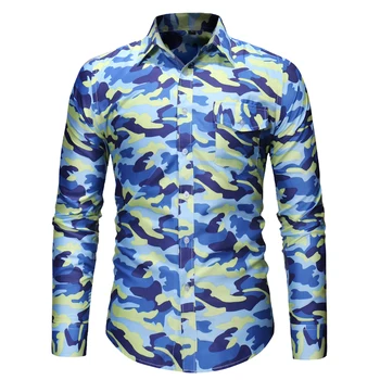 

Brand 2018 Fashion Male Shirt Long-Sleeves Tops High-Quality Camouflage Mens Dress Shirts Slim Men Shirt M-XXXL