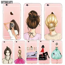 Fashionable Dress Shopping Beautiful Girl Case For iPhone 6 7 5s 6plus Ultra Thin Transparent Clear Soft TPU Silicon Phone Cover