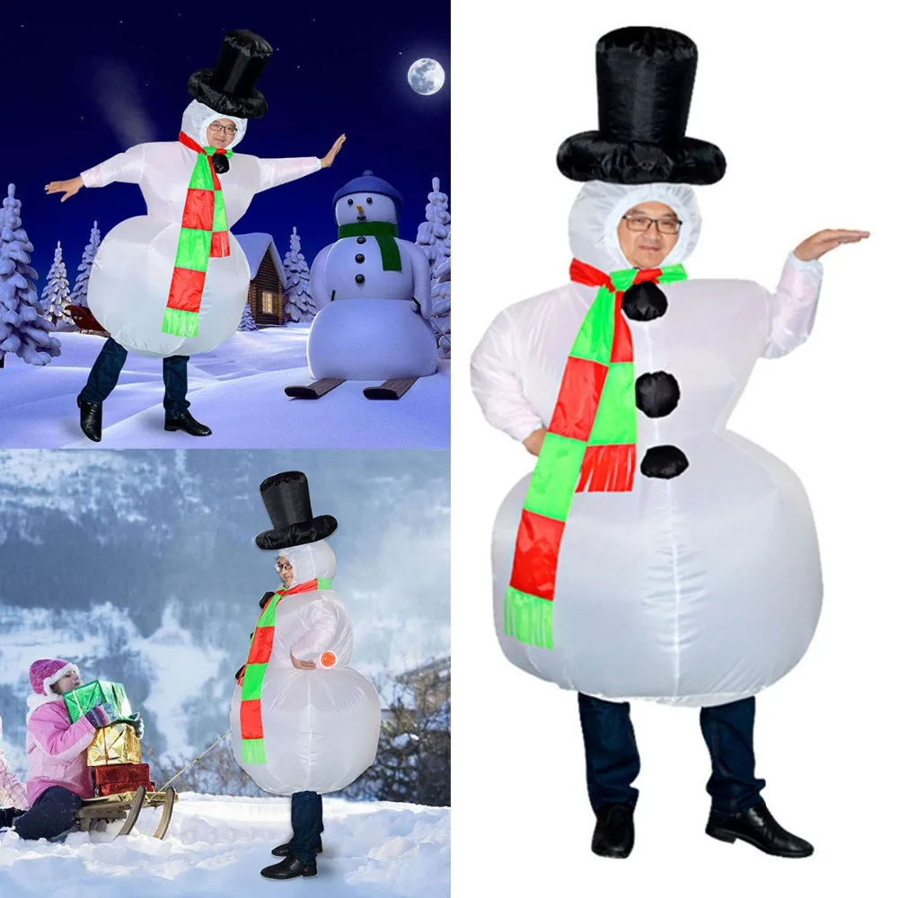 Забавный взрослых надувные морозный снеговика костюм на Рождество рождественское праздничное платье наряд