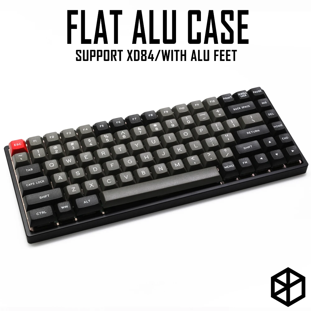 Caixa Plana de Alumínio Anodizado com Pés de Metal Teclado Mecânico Personalizado Preto Prata Cinza Colorway para Xd84 75