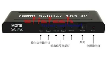 

by dhl or ems 100pcs Mini HDMI Splitter 1X4 4 Port Hub Repeater Amplifier v1.4 3D 1080p 1 in 4 out HDMI 1.4switch 4K*2K HDTV