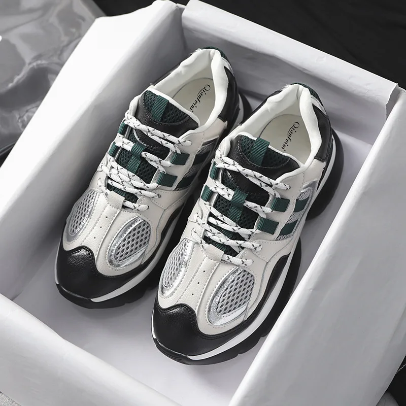 Обувь для отдыха; женские модные брендовые кроссовки на платформе; zapatos de mujer; коллекция года; сезон весна; chaussures femme; Лоскутная дышащая обувь - Цвет: Черный