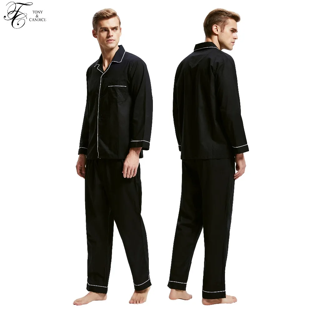 

Tony&Candice Pajamas Men Sleepwear 100% Cotton Men's Nightwear Long Sleeve Sleep Lounge Casual Male Nightgown Soft Pyjama Set