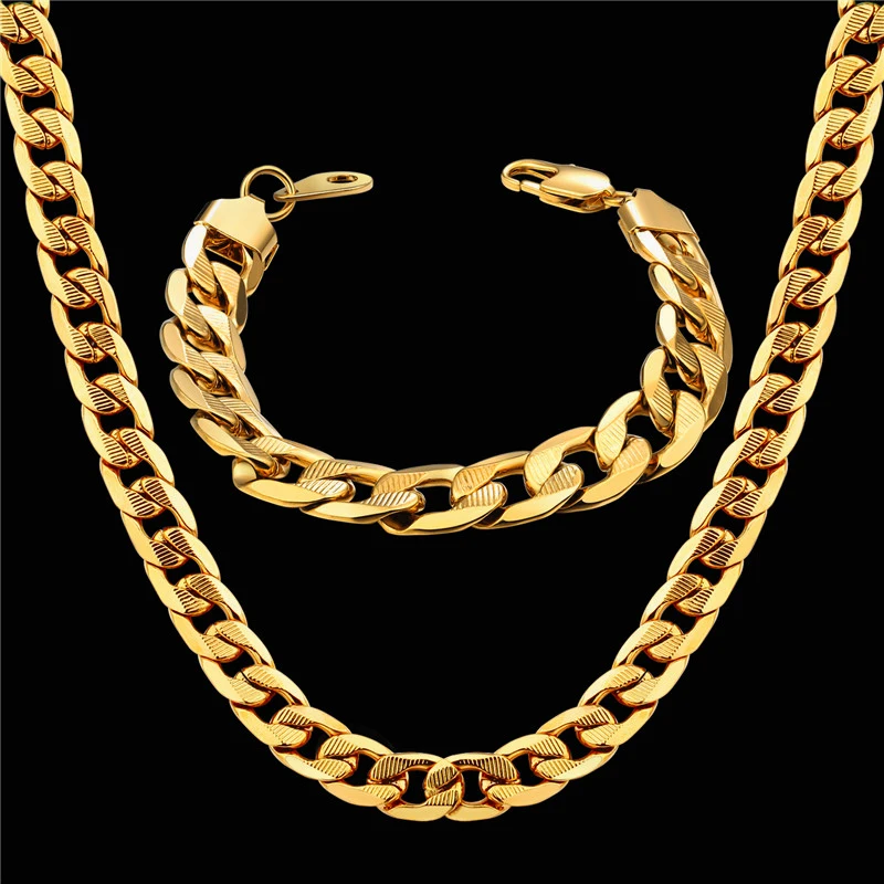 Dubai African Jewelry Set Hiphop Thick Chain Gold Color Mens Jewelry Sets Necklace Bracelet Sets ...