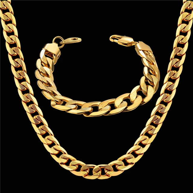 Dubai African Jewelry Set Hiphop Thick Chain Gold Color Mens Jewelry
