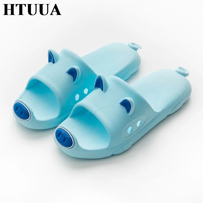 HTUUA/милые тапочки со Свинкой из мультфильма женские летние шлепанцы сандалии на