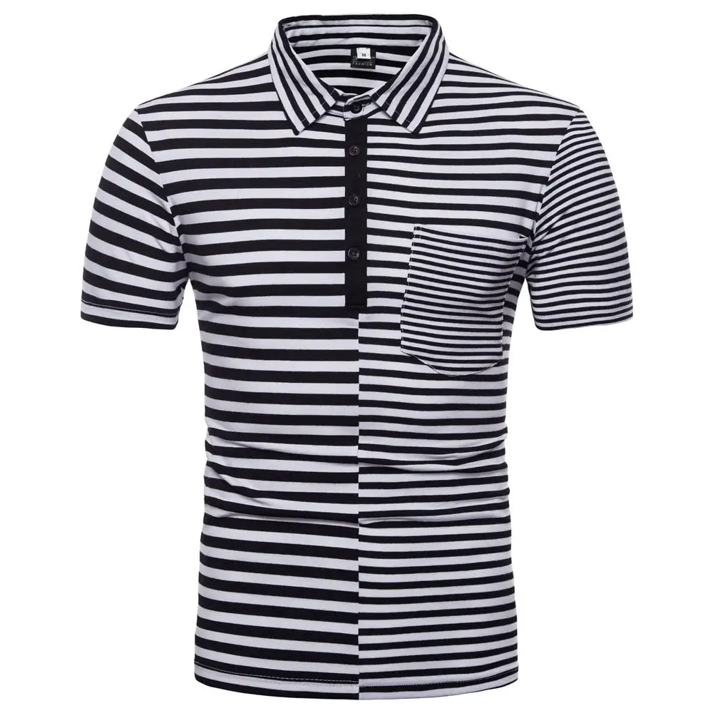 

Striped Stitching Polo Shirt Men's Clothing Tops Tees Short-sleeved Men POLO shirt