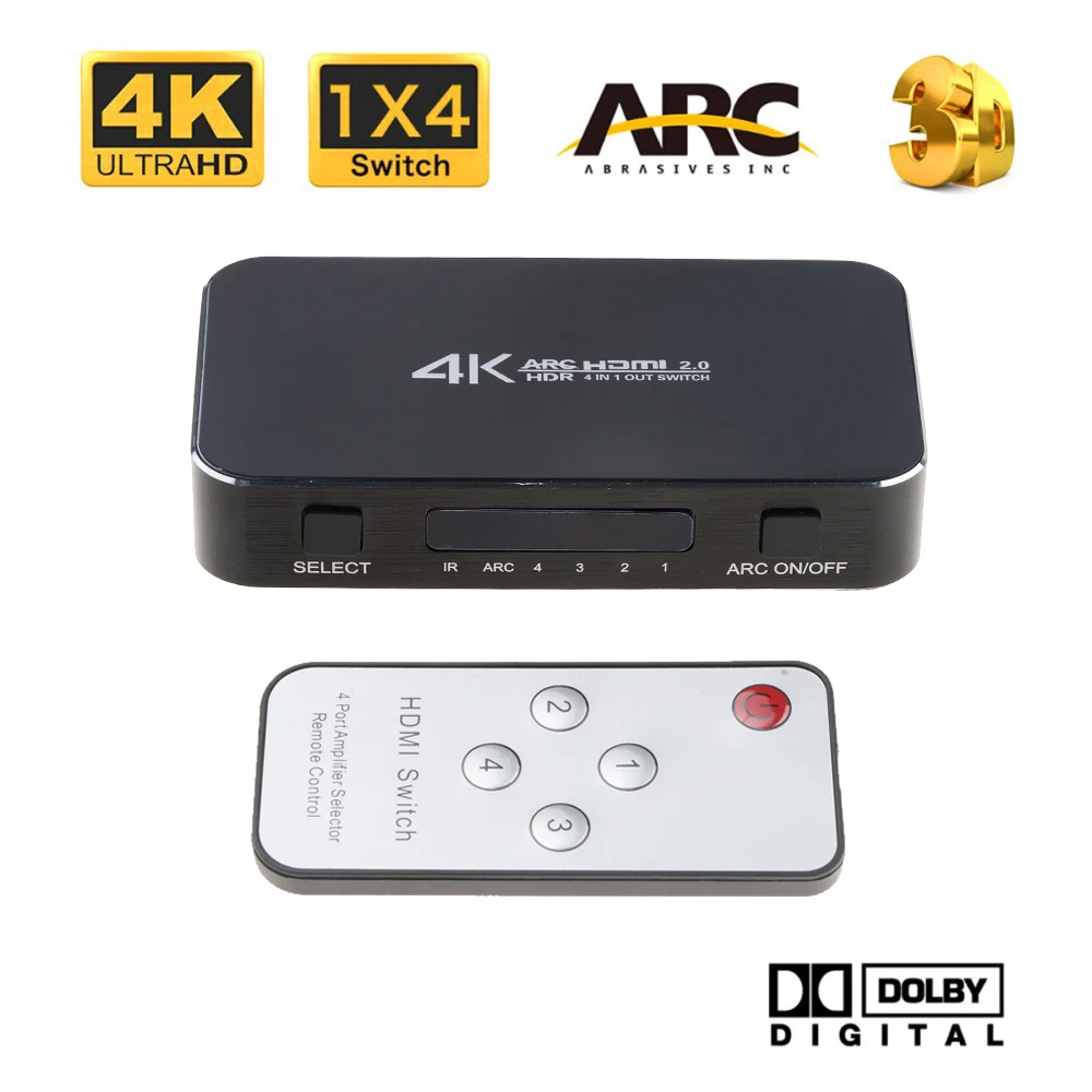 

KEBIDU 4 in 1 out HDMI Switcher UHD 4K HDMI 2.0 Splitter Switch Audio Extractor With ARC HDCP 2.2 1080P for PS4 pro DVD Laptop