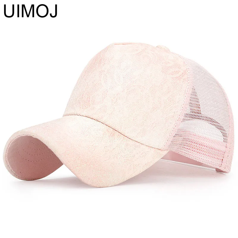 PINK UIMOJ модное летнее кружевное Бейсбол Кепки s для девочек сетка Повседневное шляпа Для женщин Регулируемый воздухопроницаемая Кепка - Цвет: PINK