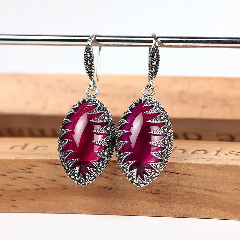 

RADHORSE Earring Genuine 925 Sterling Silver Thai silver Ruby Retro exaggeration Earrings for Women Classic Style Fine Jewelry