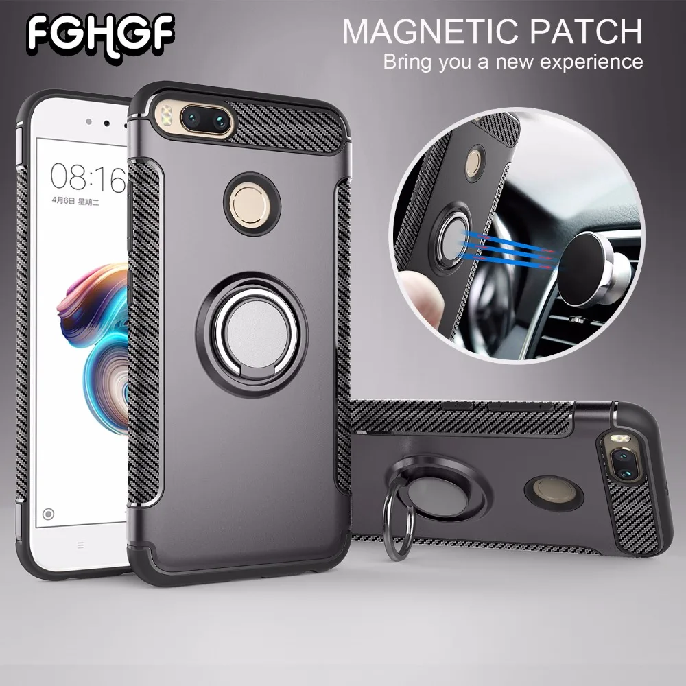 

FGHGF Case For Xiaomi Redmi 5 Plus Cover Soft Silicone Hard PC Magnetic Ring Armor Cover For Xiaomi Mi 5X A1 6 Mix 2 Note 3 Case