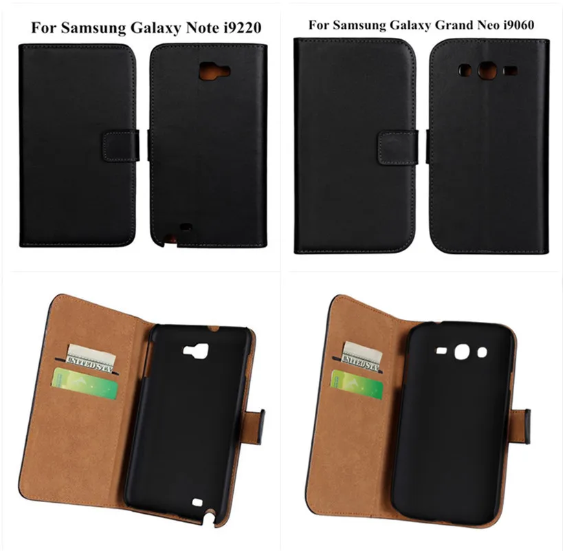 

For Samsung Galaxy Note i9220 N7000/ Grand Neo i9060 Genuine Leather case Wallet Style Flip stand Phone bag Cover Card Slot