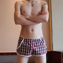 Хлопковые клетчатые Цветочные мужские сексуальные домашние повседневные шорты трусы-боксеры для геев нижнее белье s m l xl