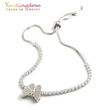 Yunkingdom silver color butterfly design bracelets for women full inlay zircon crystal charms bracelet K1805