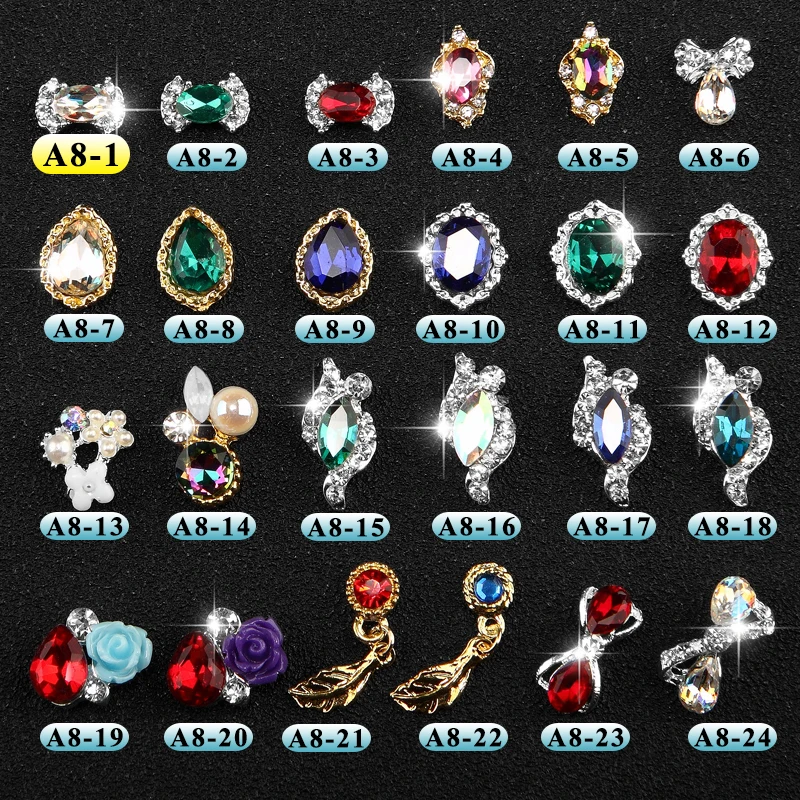 Decoração da Arte do Unha Novo Cristal Colorido Unha Strass Liga Glitter Faça Você Mesmo Arcos Oval Japão Jóias Pingente 2020 100 Pçs