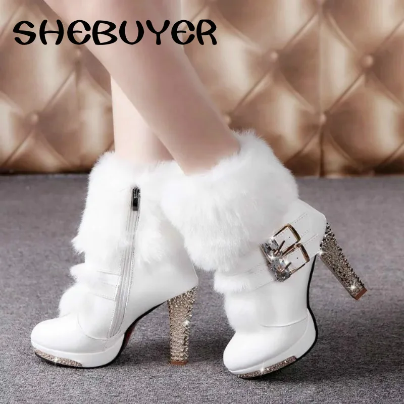2017 Winter Fur Boots Women's Plush Warm Platform Ankle Boots Shoe side