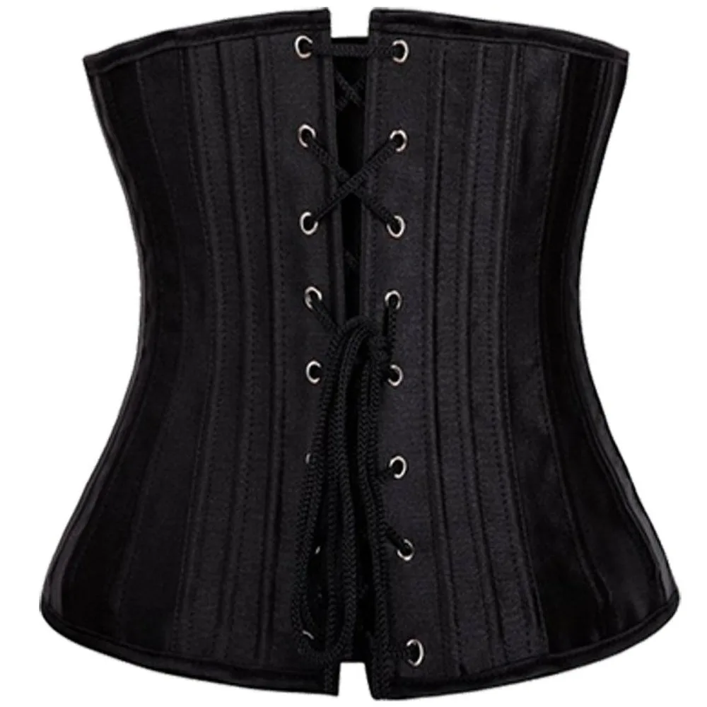 Black Satin Steel Boned Waist Trainer Tummy Control Women Waist Bodycon