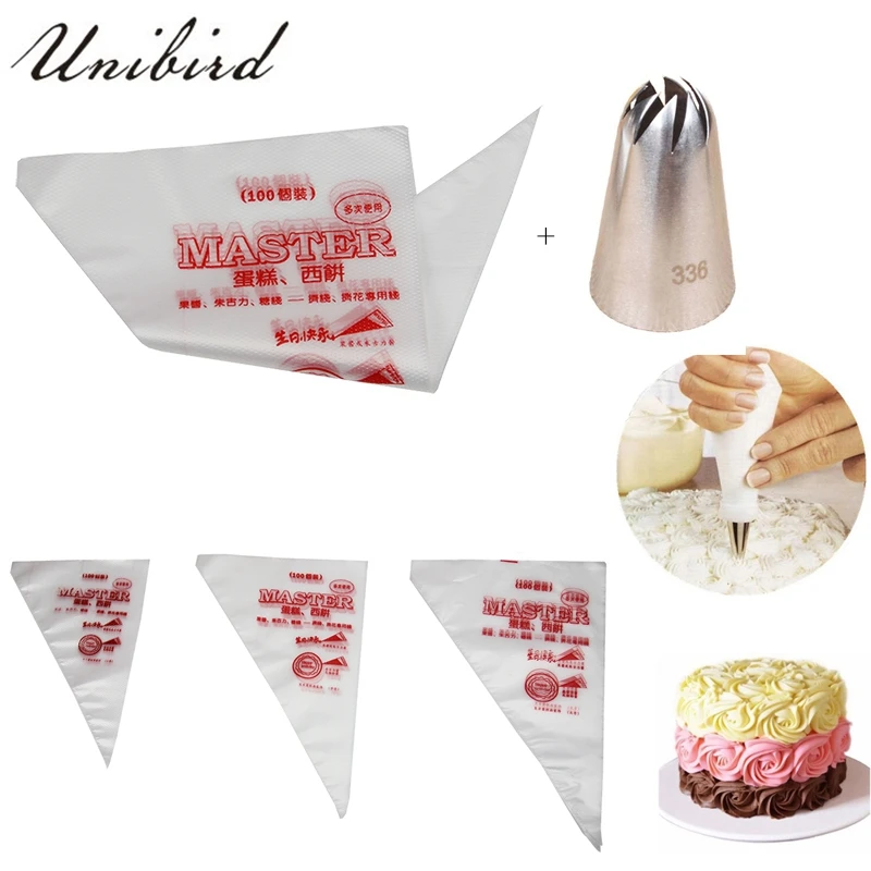 Unibird 100Pcs Thicken Disposable Pastry Bags + Nozzles for Cream Tip