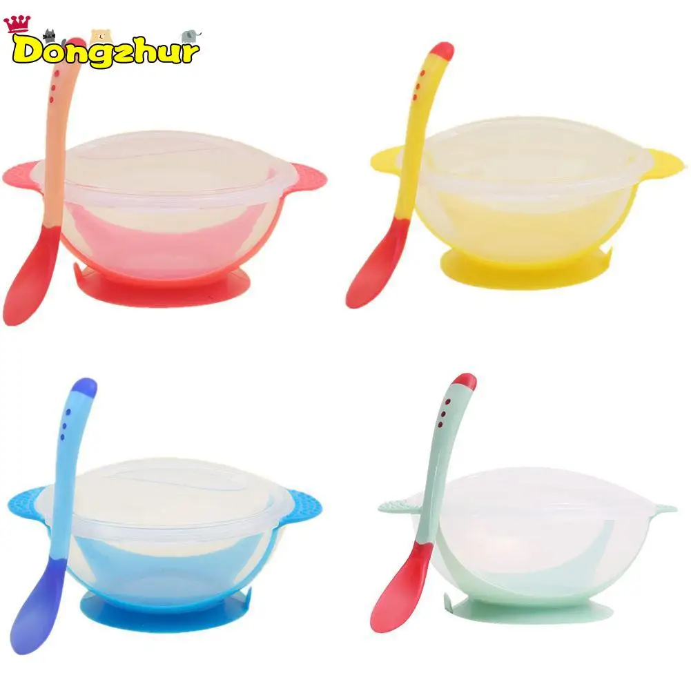 

Temperature Sensing Feeding Spoon Child Tableware Food Bowl Learning Dishes Service Plate/Tray Suction Cup Baby Dinnerware Set