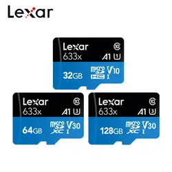 100% оригинал Lexar Micro SD Card 128 GB 32 GB Class 10 633x64 GB Скорость 95 МБ/с. карты памяти U3 A1 V30 UHS-I флеш-карта памяти TF микро SD