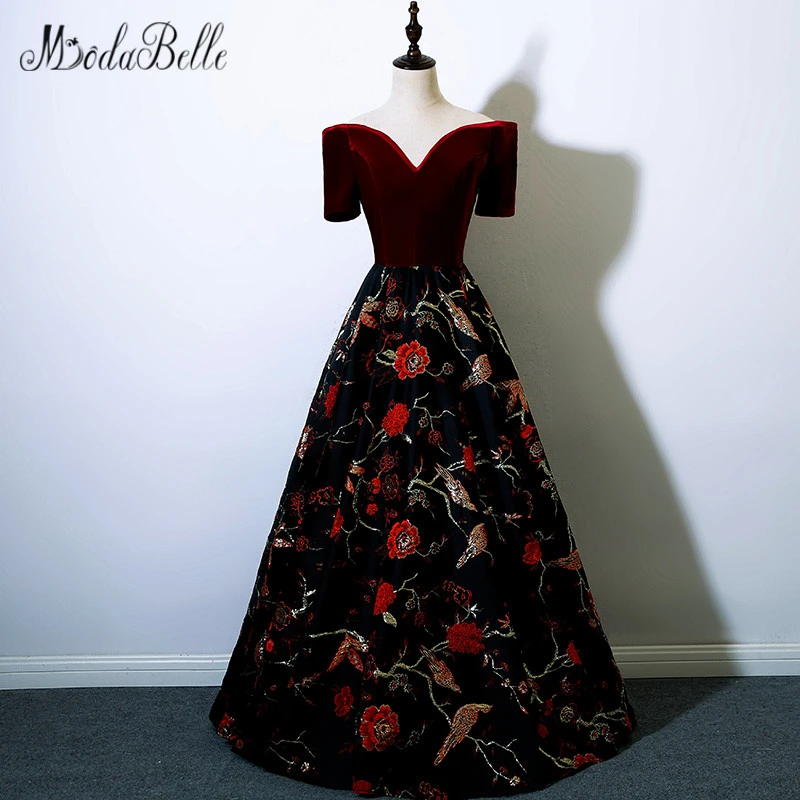 burgundy floral gown