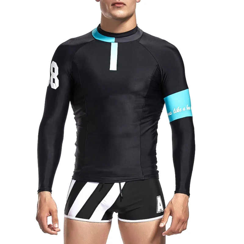 

Men Swimwear Tops Long Sleeves Slim Fit Soft Elastic Sun Protective Trunks for Swimming ASD88