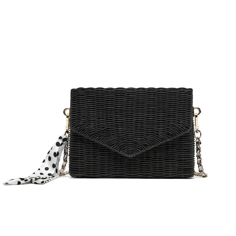2019 الأزياء الروطان حقائب قش النساء الشاطئ Crossbody أكياس وشاح الصيف حقائب السيدات البوهيمي نمط حقيبة كتف سلسلة رفرف
