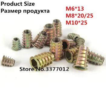 

10pcs Iron-plated zinc color M6 M8 M10 Outside Teeth Embedded Hex Nut Wood Furniture Nut