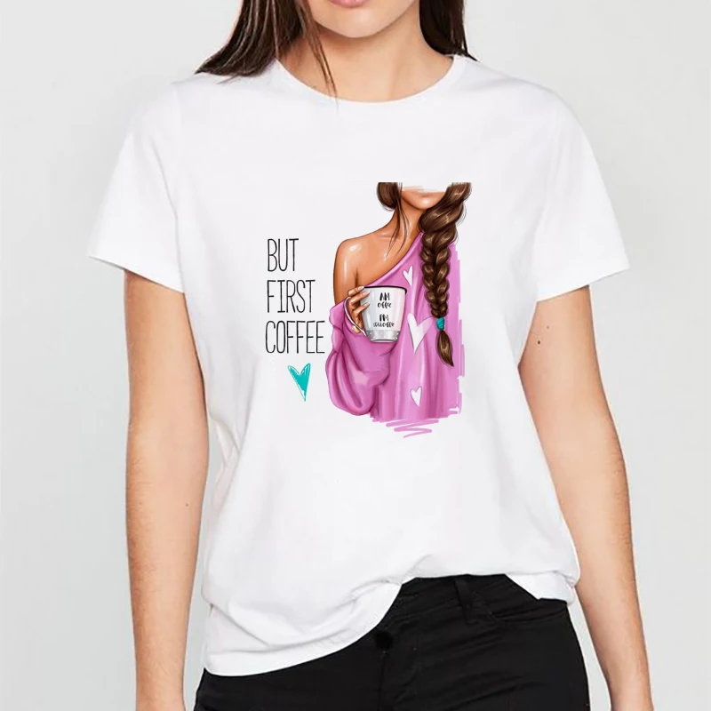 

Women Clothes 2019 Tee Shirt Femme Harajuku T Shirt First Coffee Vintage Streetwear Aesthetic Tops Korean Vogue Camiseta Mujer
