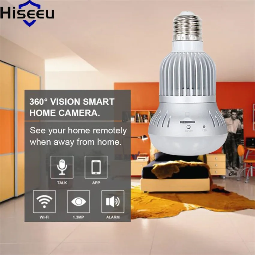 

Hiseeu Wireless IP Camera 360 degree Bulb Light Wifi FishEye 1.3MP Home Security Baby Monitor HD 960P Full View Mini CCTV Camera