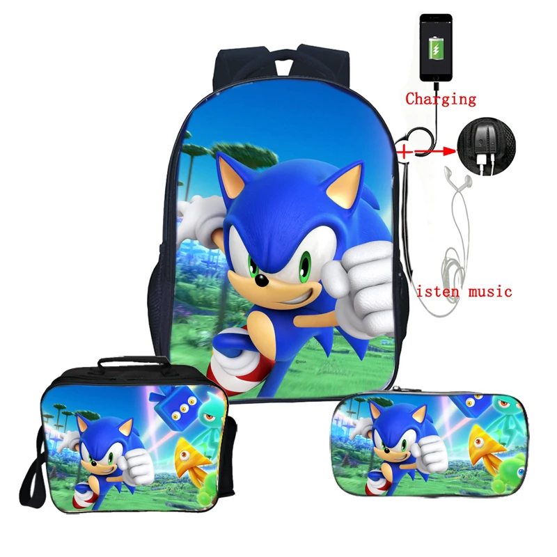 Sonic зубная щётка Рюкзак Детские рюкзаки для мальчиков и девочек детский подарок-сюрприз школьные ранцы 3 шт./компл. рюкзак+ lunchBag+ пенал