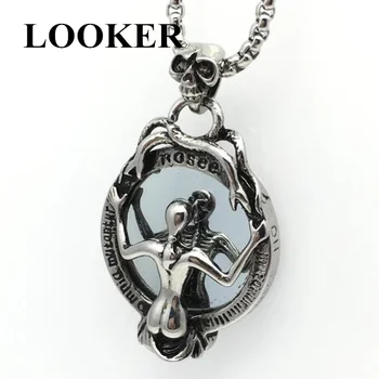

LOOKER Trendy Vintage Snake Skeleton Magic Mirror Necklace Gothic Beauty Vampire Skull Head Necklace Pendant Men Tide Jewelry